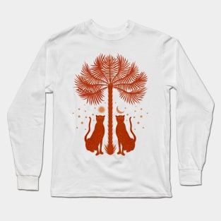 Cheetah Twins and Palm Tree in Terracotta Long Sleeve T-Shirt